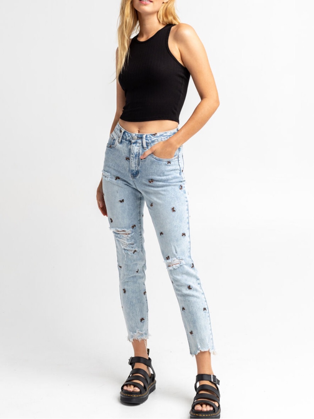 Tinseltown Embroidered Butterfly Destressed Jeans Size 9